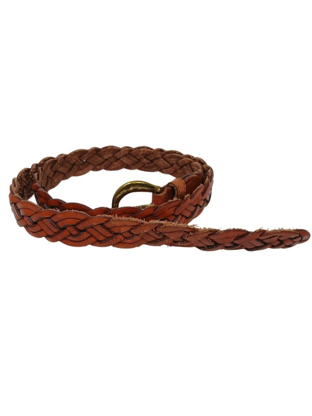 Braided Brown Genuine Leather Belt GoldTone Buckle Made Mexico Size M #I-12F